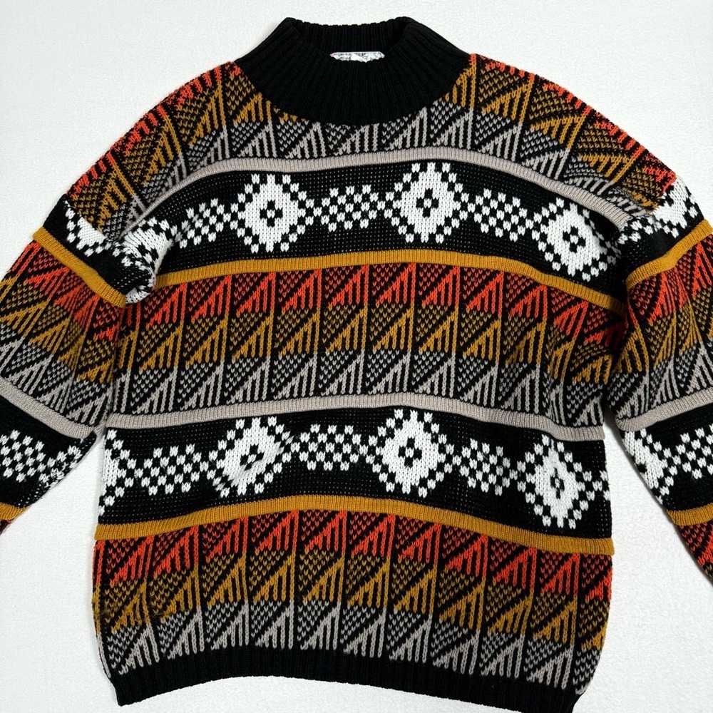 Vintage Sweater Women Large Black Orange Knit 90s Halloween Croquet Club